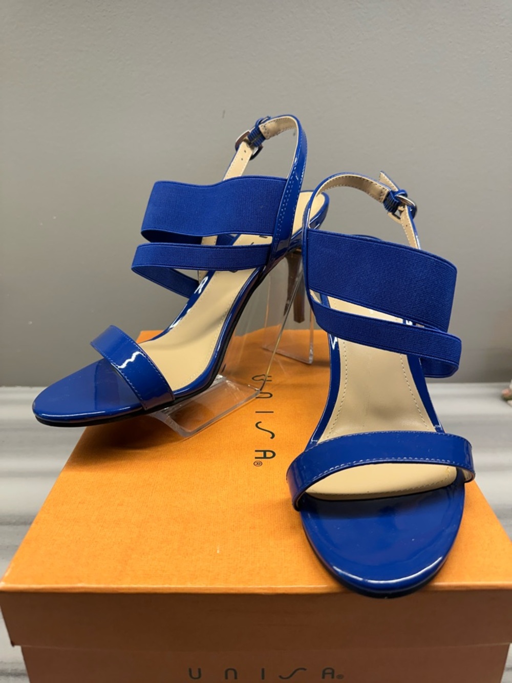 Unisa Royal Blue Elastic Strap High Heel Sandals